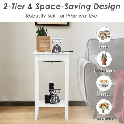 Set of 2 Versatile 2-Tier End Table with Storage Shelf-White - White - Living Room
