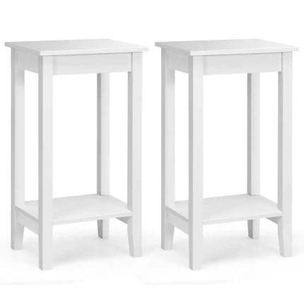 Set of 2 Versatile 2-Tier End Table with Storage Shelf-White - White - Living Room