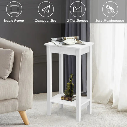 Set of 2 Versatile 2-Tier End Table with Storage Shelf-White - White - Living Room