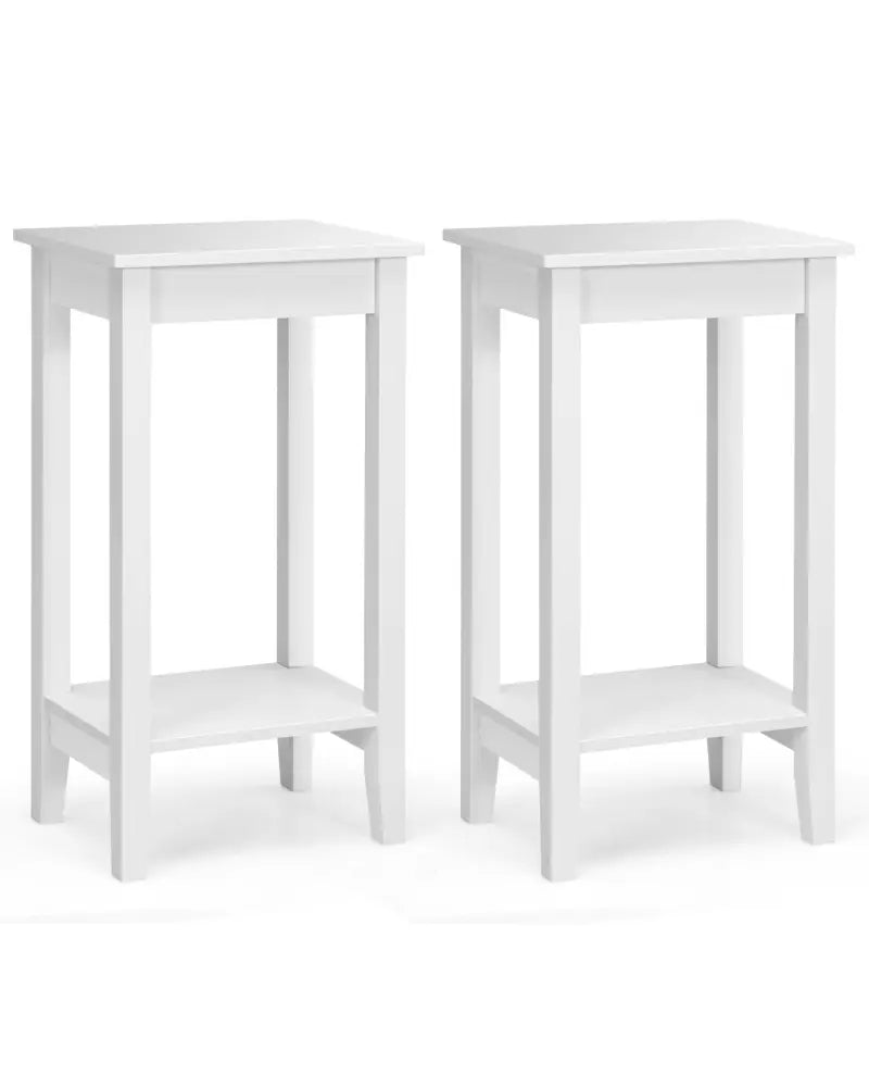 Set of 2 Versatile 2-Tier End Table with Storage Shelf-White - White - End & Side Tables