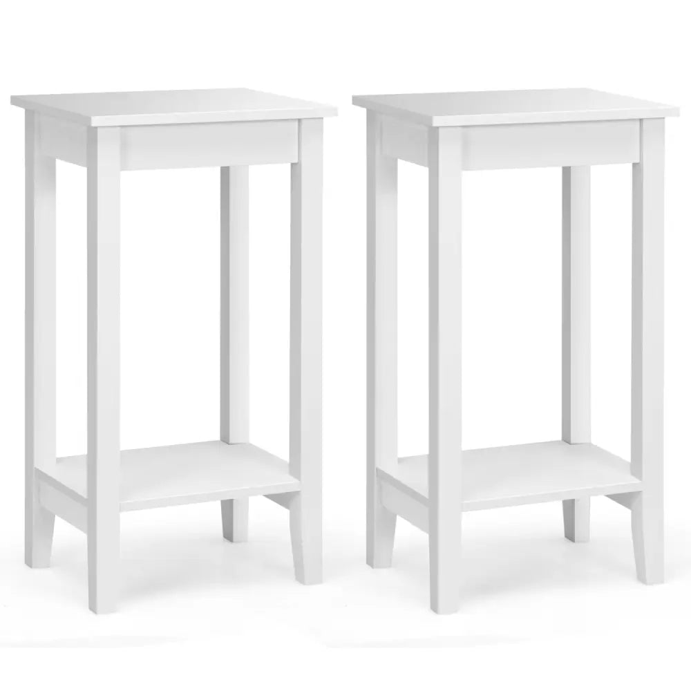 Set of 2 Versatile 2-Tier End Table with Storage Shelf-White - White - End & Side Tables