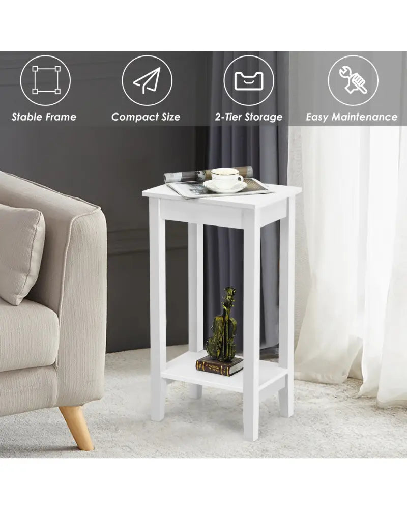 Set of 2 Versatile 2-Tier End Table with Storage Shelf-White - White - End & Side Tables