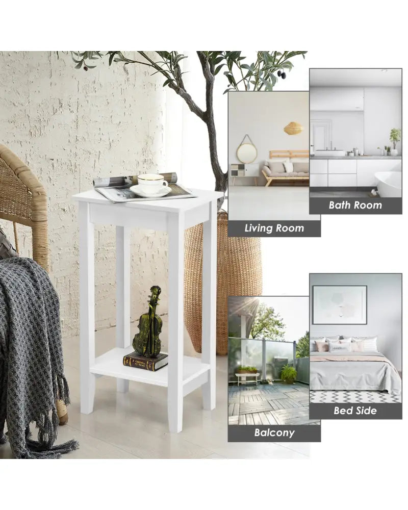 Set of 2 Versatile 2-Tier End Table with Storage Shelf-White - White - End & Side Tables