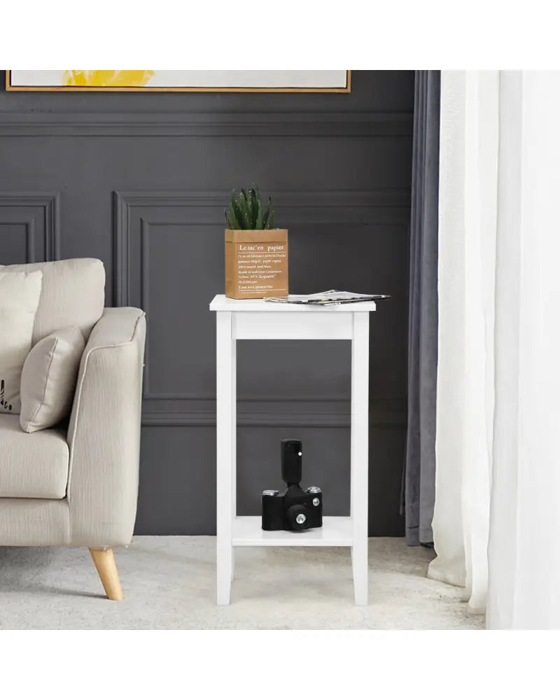 Set of 2 Versatile 2-Tier End Table with Storage Shelf-White - White - End & Side Tables