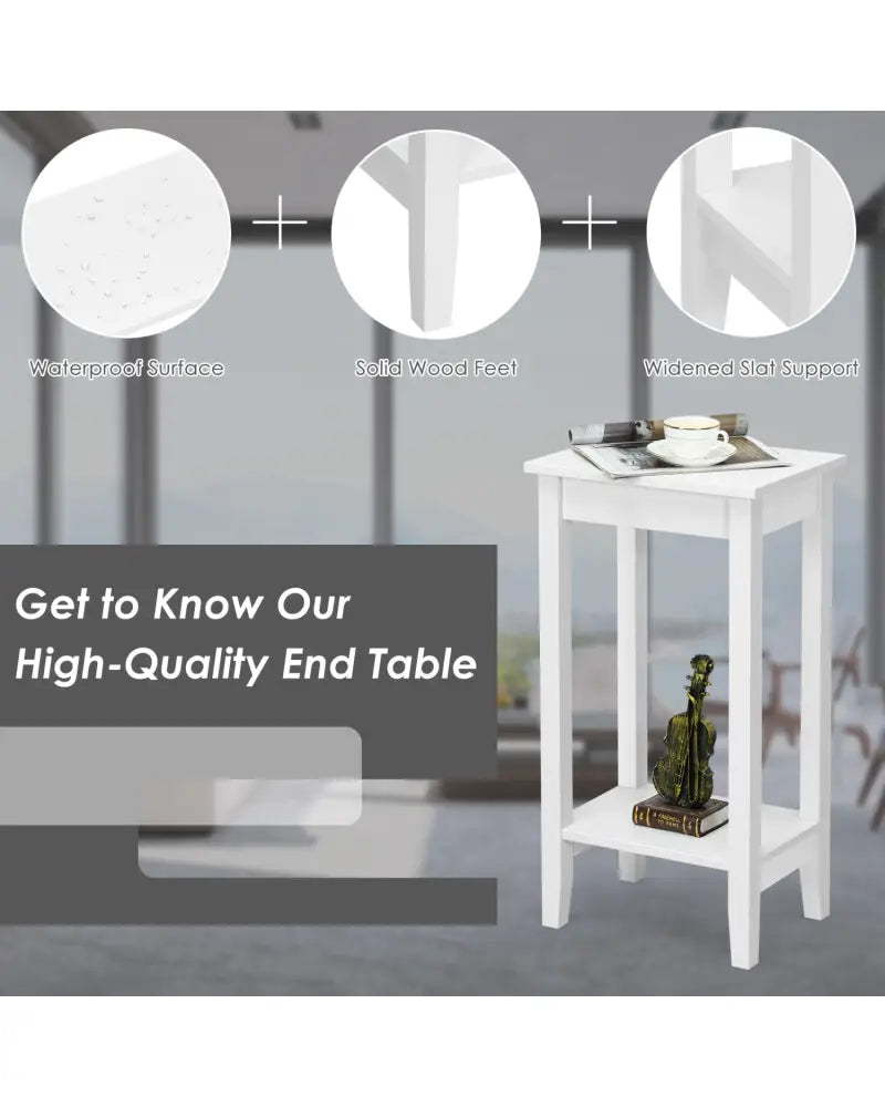 Set of 2 Versatile 2-Tier End Table with Storage Shelf-White - White - End & Side Tables