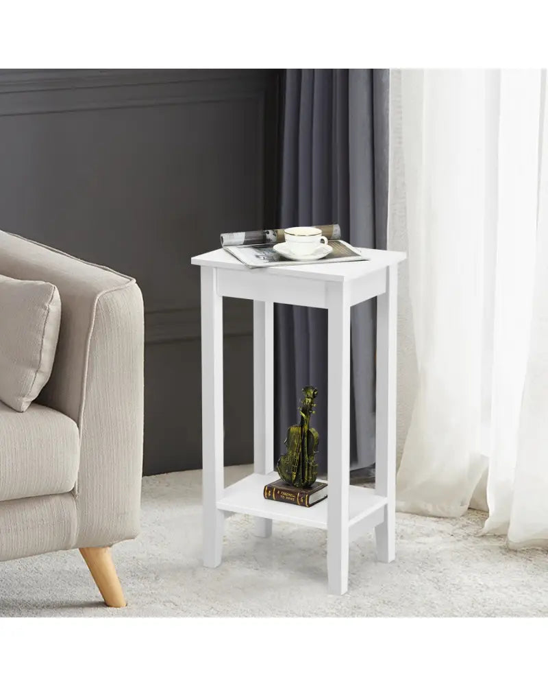 Set of 2 Versatile 2-Tier End Table with Storage Shelf-White - White - End & Side Tables