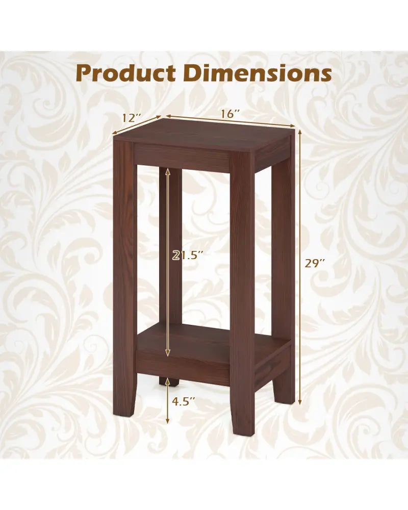 Set of 2 Versatile 2-Tier End Tables with Storage Shelf-Brown - Brown - End & Side Tables