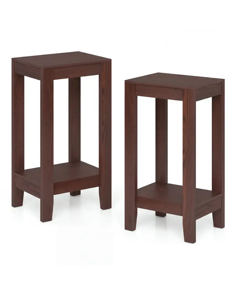 Set of 2 Versatile 2-Tier End Tables with Storage Shelf-Brown - Brown - End & Side Tables