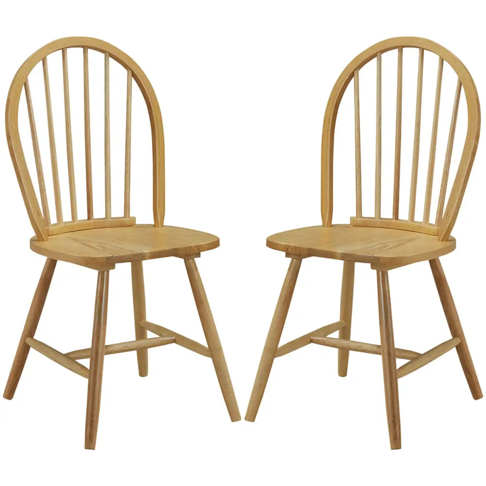 Set of 2 Vintage Windsor Wood Chair with Spindle Back - Natural - Dining Chairs