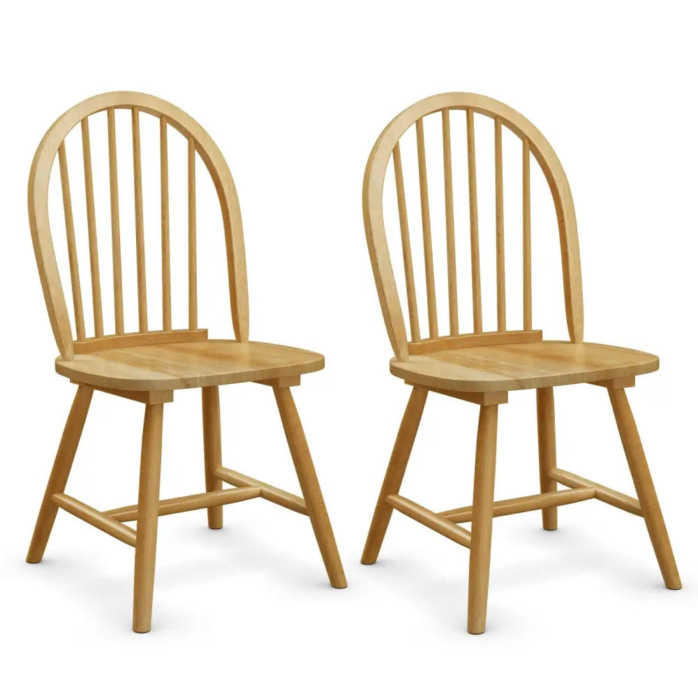 Set of 2 Vintage Windsor Wood Chair with Spindle Back - Natural - Dining Chairs