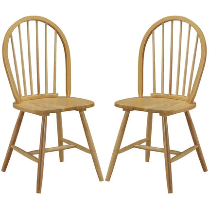 Set of 2 Vintage Windsor Wood Chair with Spindle Back - Natural - Kitchen & Dining