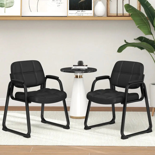 Set of 2 Waiting Room Chair Home Office PU Leather Guest Chairs-Black - Black - Conference Chairs