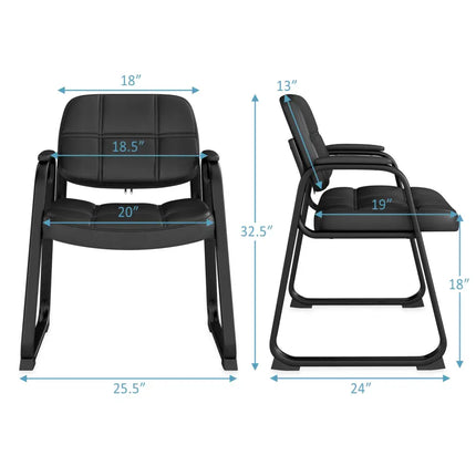 Set of 2 Waiting Room Chair Home Office PU Leather Guest Chairs-Black - Black - Conference Chairs
