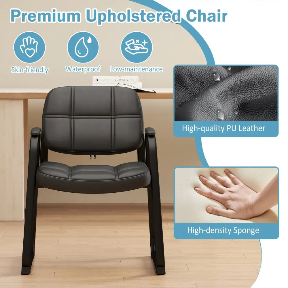 Set of 2 Waiting Room Chair Home Office PU Leather Guest Chairs-Black - Black - Conference Chairs