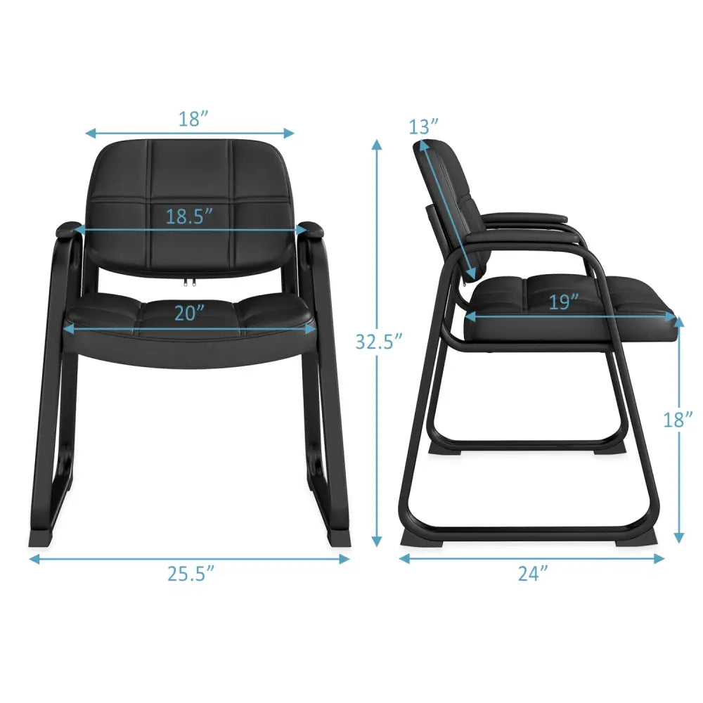 Set of 2 Waiting Room Chair Home Office PU Leather Guest Chairs-Black - Black - Conference Chairs