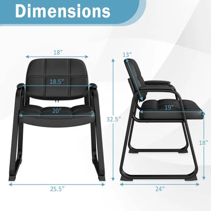 Set of 2 Waiting Room Chair Home Office PU Leather Guest Chairs-Black - Black - Conference Chairs