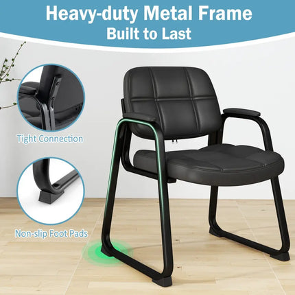 Set of 2 Waiting Room Chair Home Office PU Leather Guest Chairs-Black - Black - Conference Chairs
