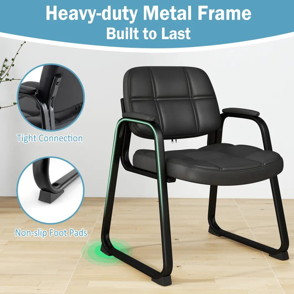 Set of 2 Waiting Room Chair Home Office PU Leather Guest Chairs-Black - Black - Conference Chairs