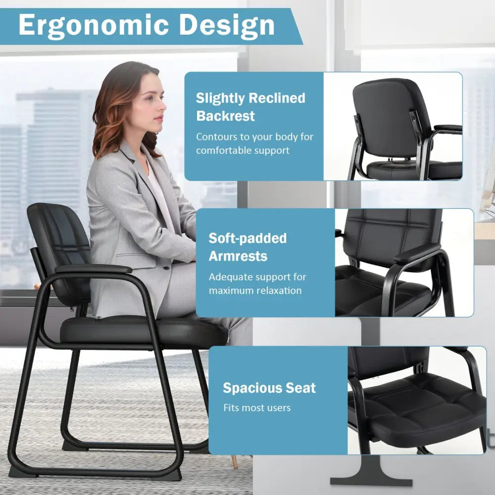 Set of 2 Waiting Room Chair Home Office PU Leather Guest Chairs-Black - Black - Conference Chairs