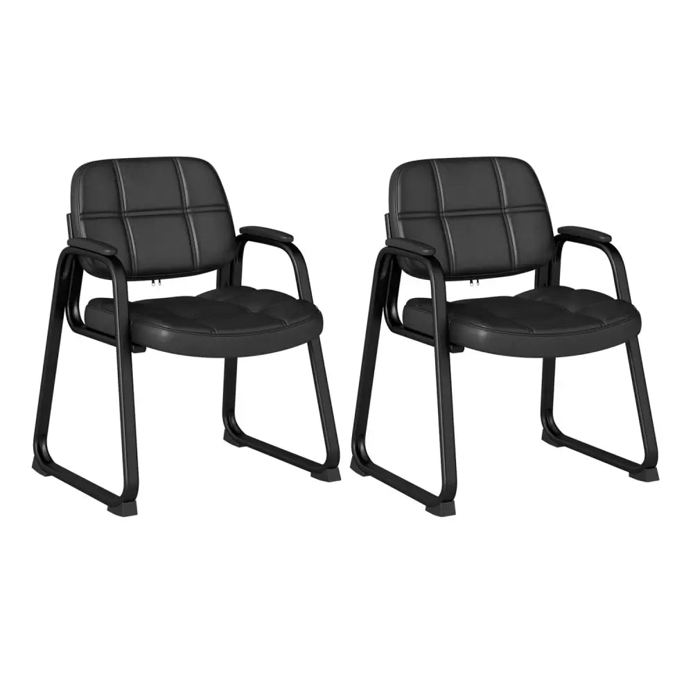Set of 2 Waiting Room Chair Home Office PU Leather Guest Chairs-Black - Black - Conference Chairs
