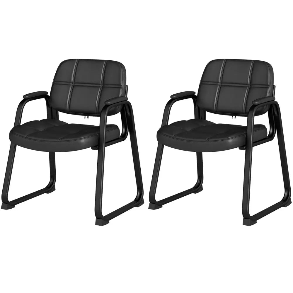 Set of 2 Waiting Room Chair Home Office PU Leather Guest Chairs-Black - Black - Conference Chairs