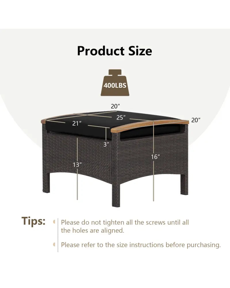 Set of 2 Wicker Patio Ottoman Fade-Resistant Foot Rest with Cushion-Black - Black - Outdoor Seating & Patio Chairs