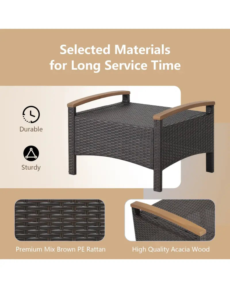 Set of 2 Wicker Patio Ottoman Fade-Resistant Foot Rest with Cushion-Black - Black - Outdoor Seating & Patio Chairs