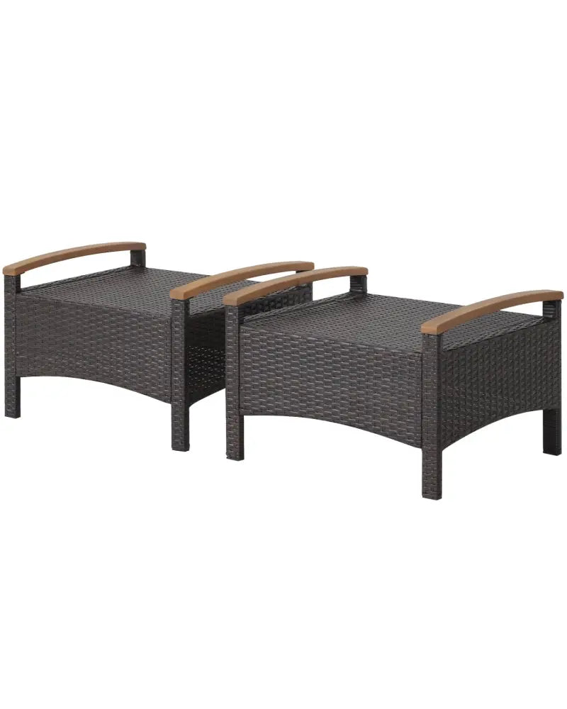 Set of 2 Wicker Patio Ottoman Fade-Resistant Foot Rest with Cushion-Black - Black - Outdoor Seating & Patio Chairs
