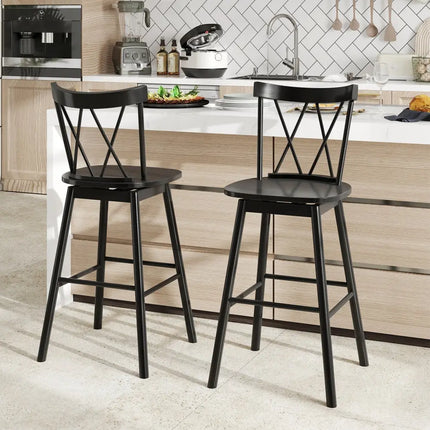 Set of 2 Windsor Bar Stool with Ergonomic Backrest and Footrests-29 inches - Black - Bar Stools