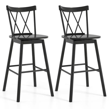 Set of 2 Windsor Bar Stool with Ergonomic Backrest and Footrests-29 inches - Black - Bar Stools