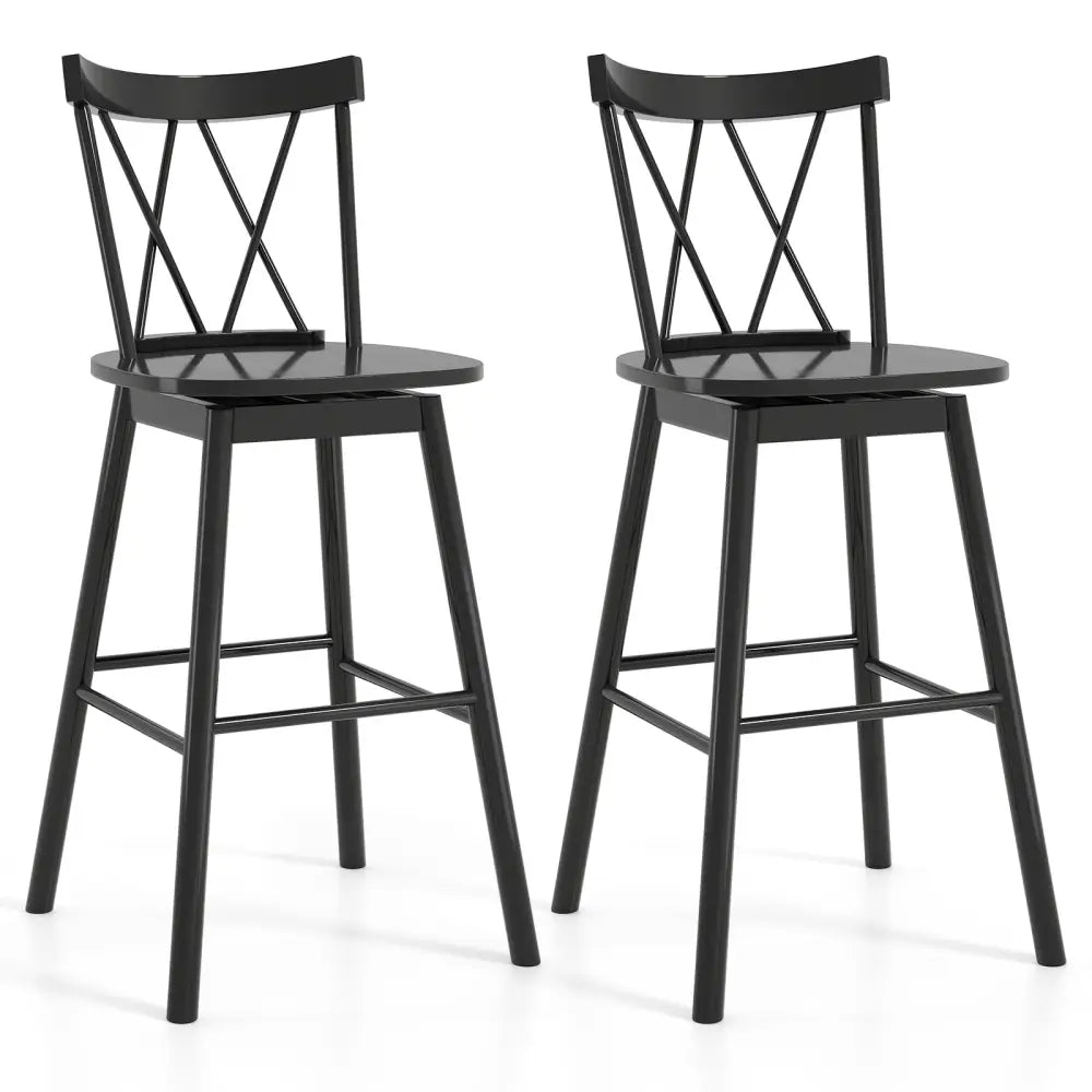 Set of 2 Windsor Bar Stool with Ergonomic Backrest and Footrests-29 inches - Black - Bar Stools