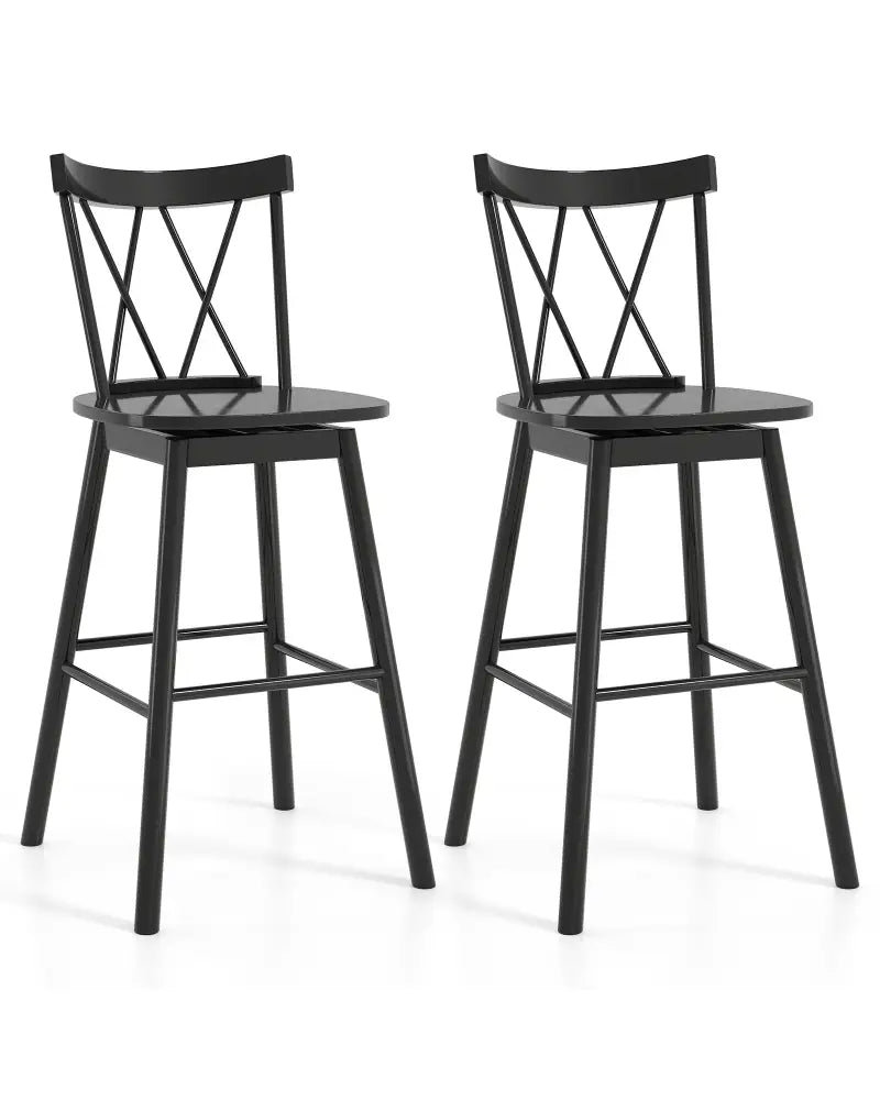 Set of 2 Windsor Bar Stool with Ergonomic Backrest and Footrests-29 inches - Black - Bar Stools