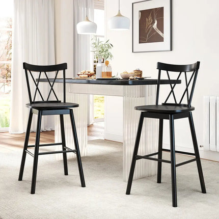 Set of 2 Windsor Bar Stool with Ergonomic Backrest and Footrests-29 inches - Black - Bar Stools