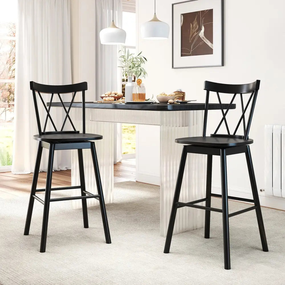 Set of 2 Windsor Bar Stool with Ergonomic Backrest and Footrests-29 inches - Black - Bar Stools