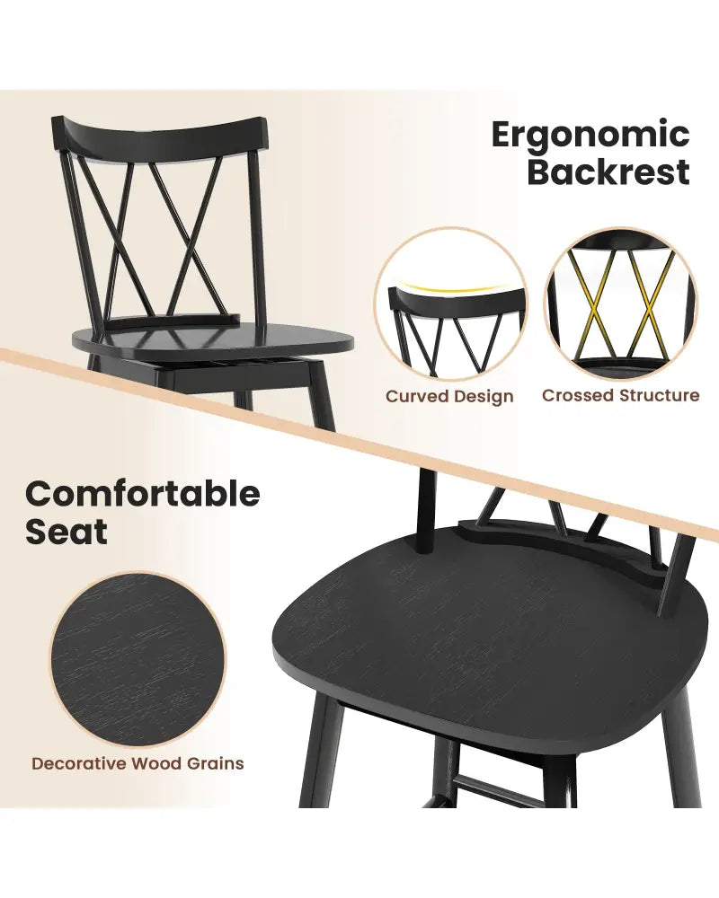 Set of 2 Windsor Bar Stool with Ergonomic Backrest and Footrests-29 inches - Black - Bar Stools