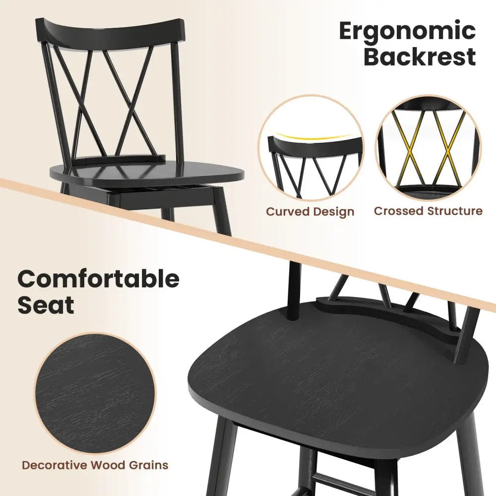 Set of 2 Windsor Bar Stool with Ergonomic Backrest and Footrests-29 inches - Black - Bar Stools