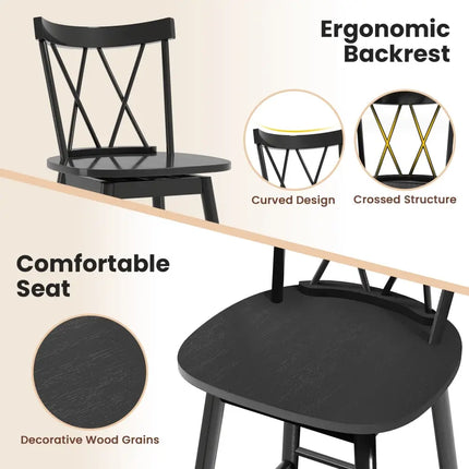 Set of 2 Windsor Bar Stool with Ergonomic Backrest and Footrests-29 inches - Black - Bar Stools