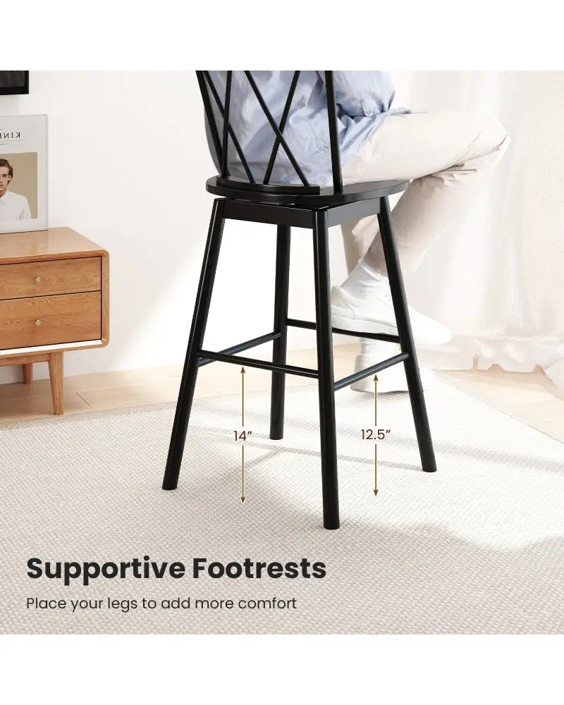 Set of 2 Windsor Bar Stool with Ergonomic Backrest and Footrests-29 inches - Black - Bar Stools