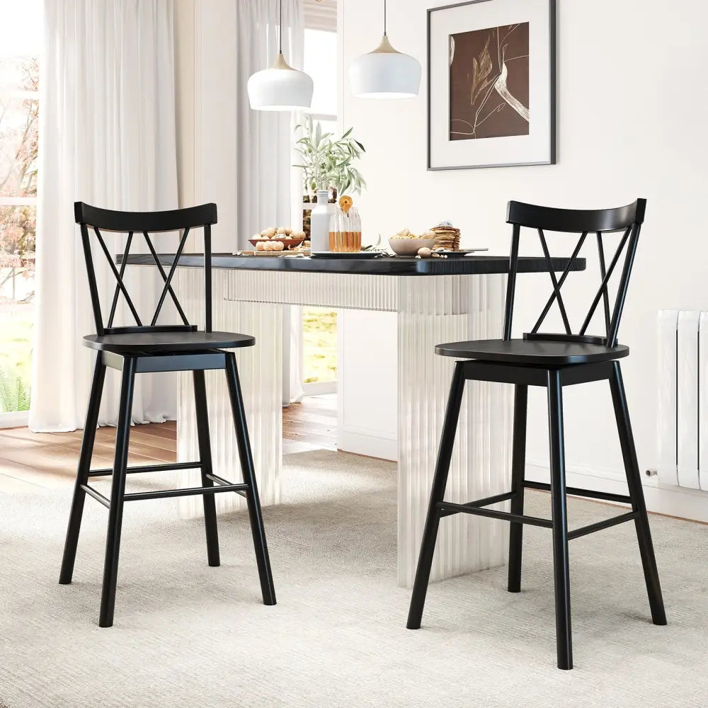 Set of 2 Windsor Bar Stool with Ergonomic Backrest and Footrests-29 inches - Black - Bar Stools