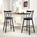Set of 2 Windsor Bar Stool with Ergonomic Backrest and Footrests-29 inches - Black - Bar Stools