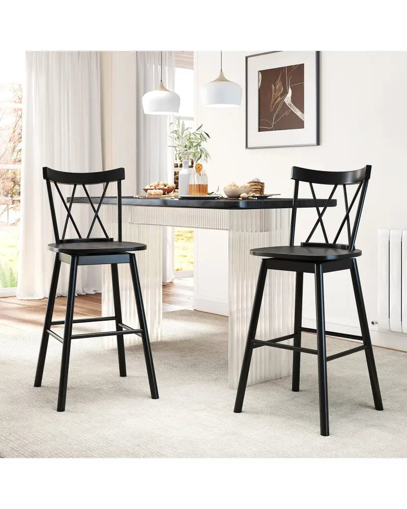 Set of 2 Windsor Bar Stool with Ergonomic Backrest and Footrests-29 inches - Black - Bar Stools