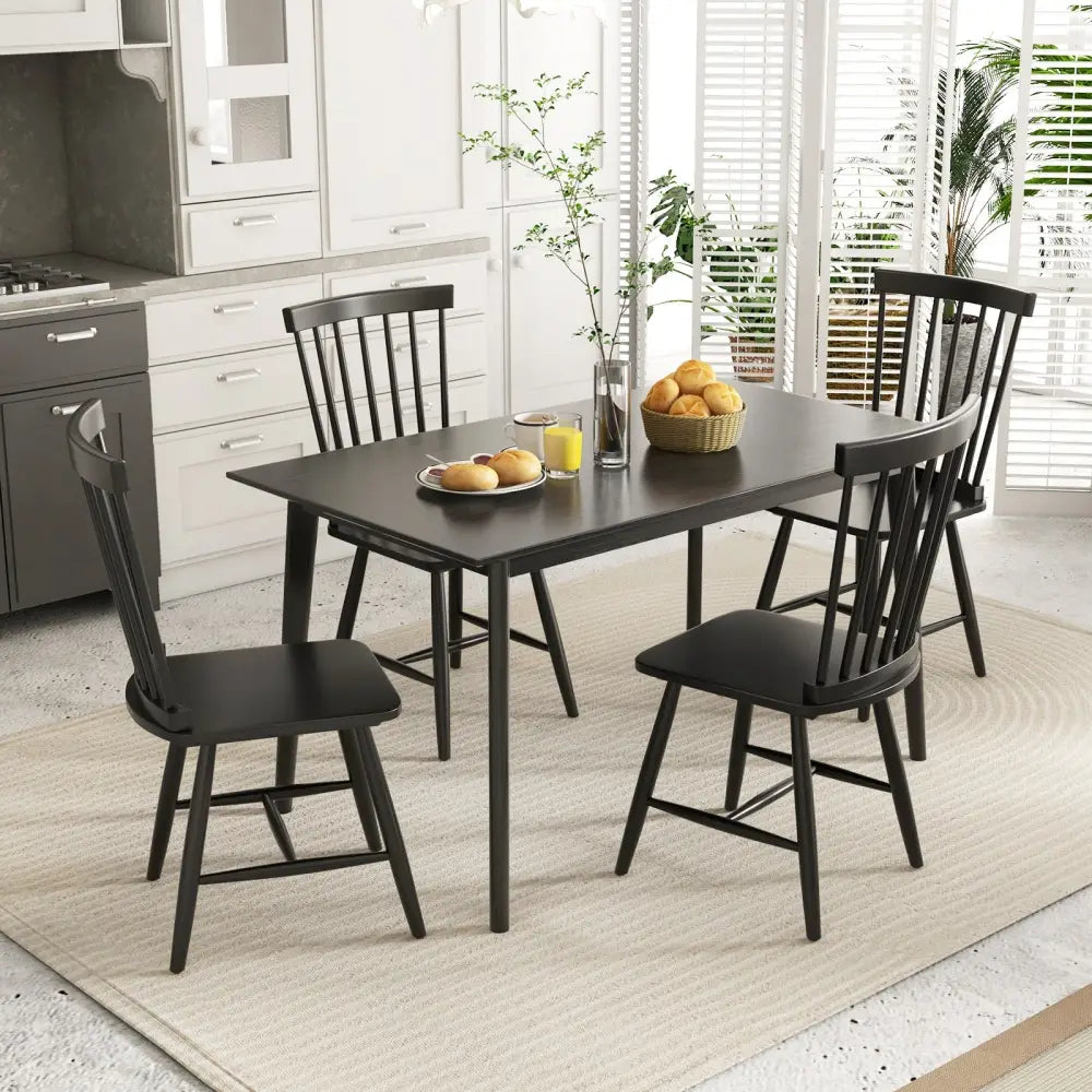 Set of 2 Windsor Dining Chairs with High Spindle Back-Black - Black - Dining Chairs