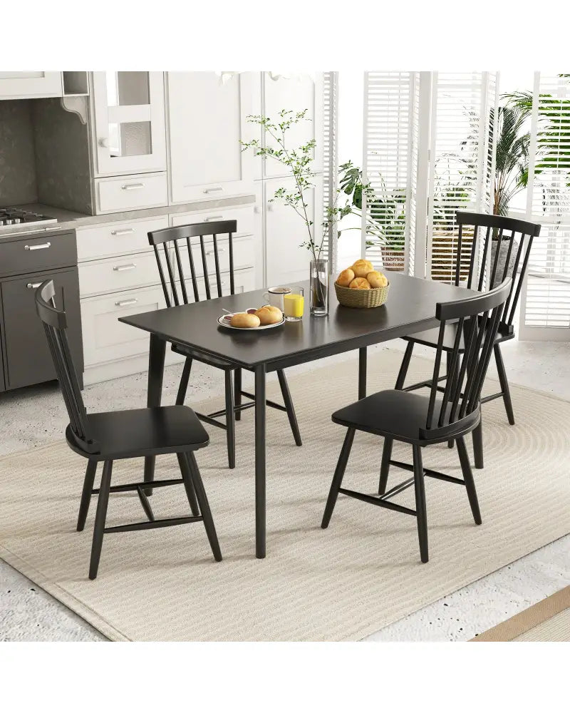 Set of 2 Windsor Dining Chairs with High Spindle Back-Black - Black - Dining Chairs