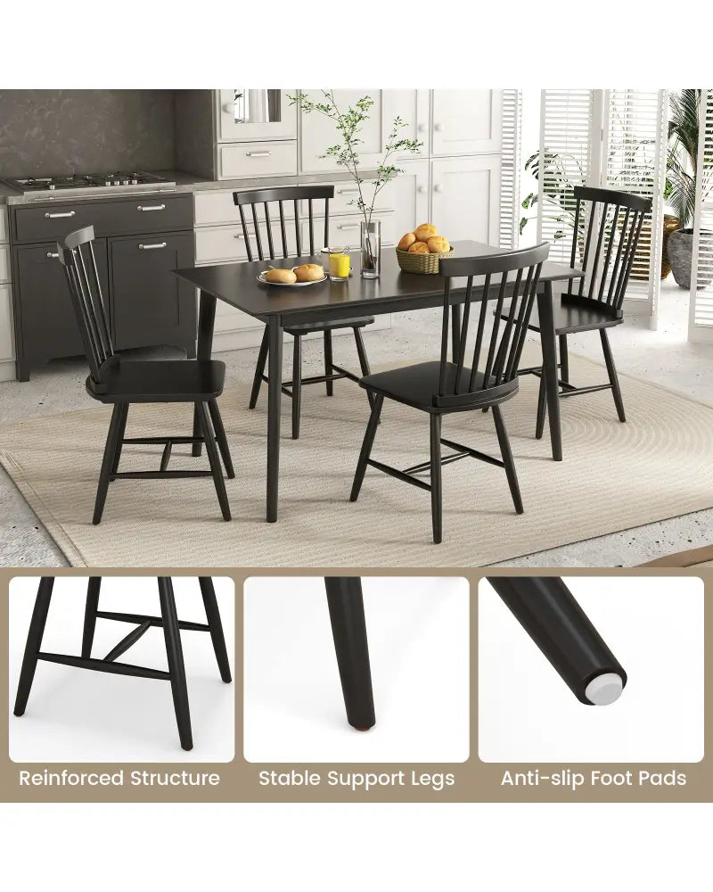 Set of 2 Windsor Dining Chairs with High Spindle Back-Black - Black - Dining Chairs