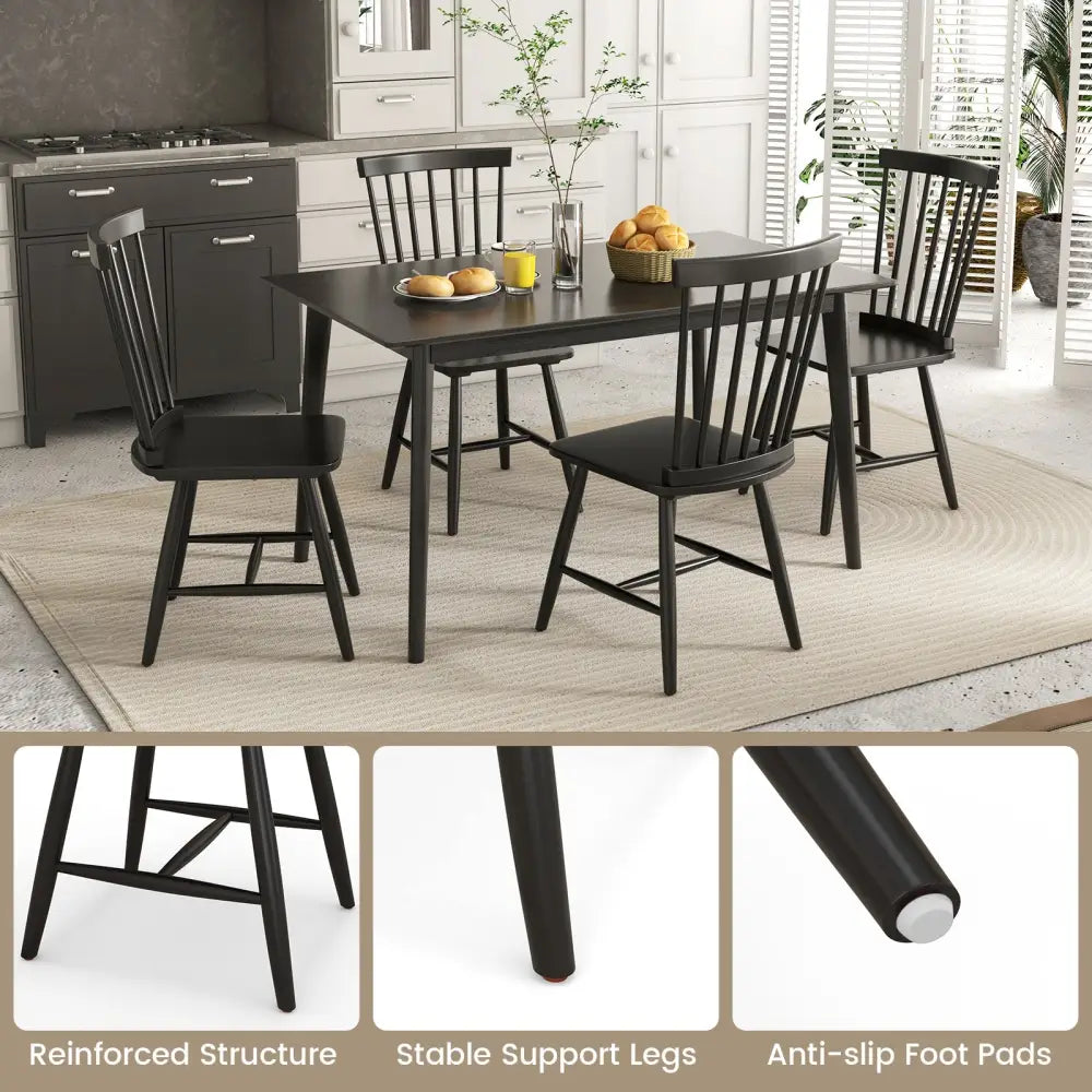 Set of 2 Windsor Dining Chairs with High Spindle Back-Black - Black - Dining Chairs