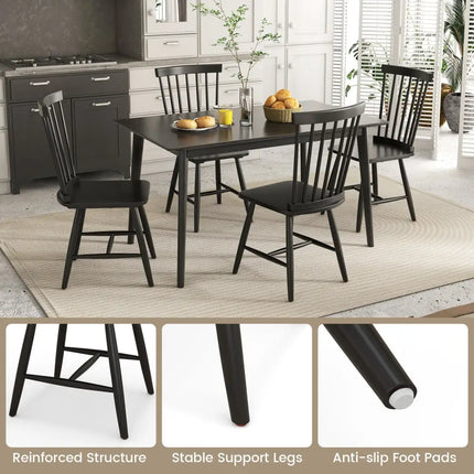 Set of 2 Windsor Dining Chairs with High Spindle Back-Black - Black - Dining Chairs