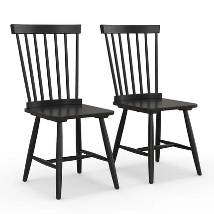 Set of 2 Windsor Dining Chairs with High Spindle Back-Black - Black - Dining Chairs