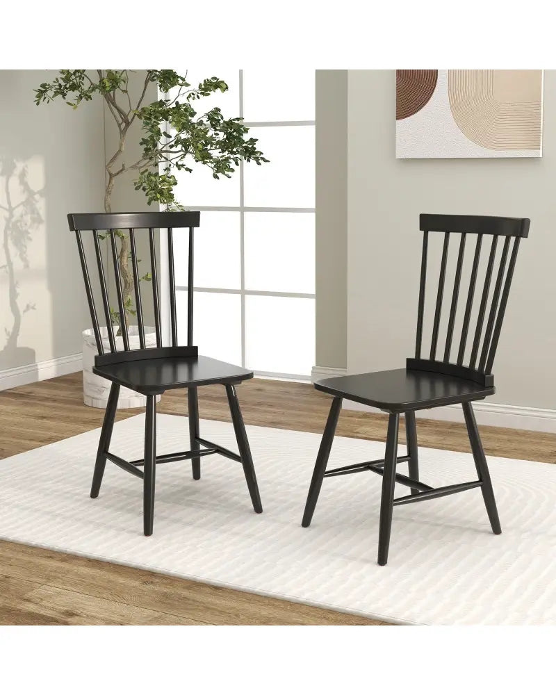 Set of 2 Windsor Dining Chairs with High Spindle Back-Black - Black - Dining Chairs