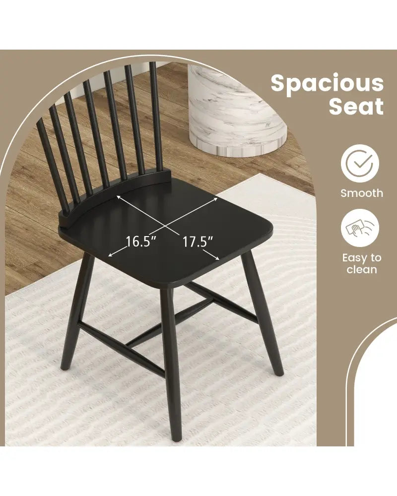 Set of 2 Windsor Dining Chairs with High Spindle Back-Black - Black - Dining Chairs