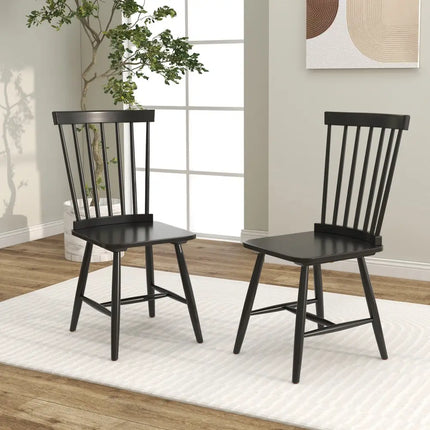 Set of 2 Windsor Dining Chairs with High Spindle Back-Black - Black - Dining Chairs